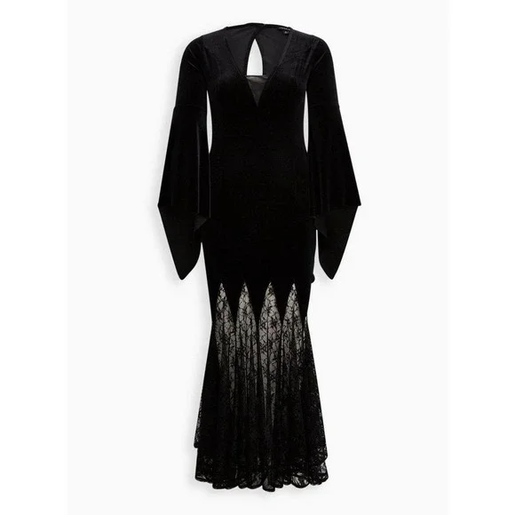 Torrid 4‎ (4X 26) Black Gothic Velvet Busty Costume Cosplay Maven Fluted Dress - Picture 4 of 4